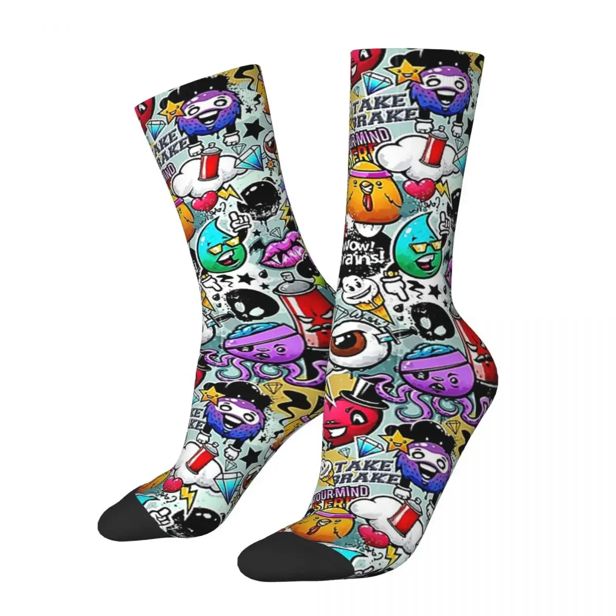 Chaussettes Harajuku Graffiti Amusantes, Bas Super Doux, Chaussettes sulfToutes Saisons, Accessoires pour Cadeau d'Anniversaire Unisexe