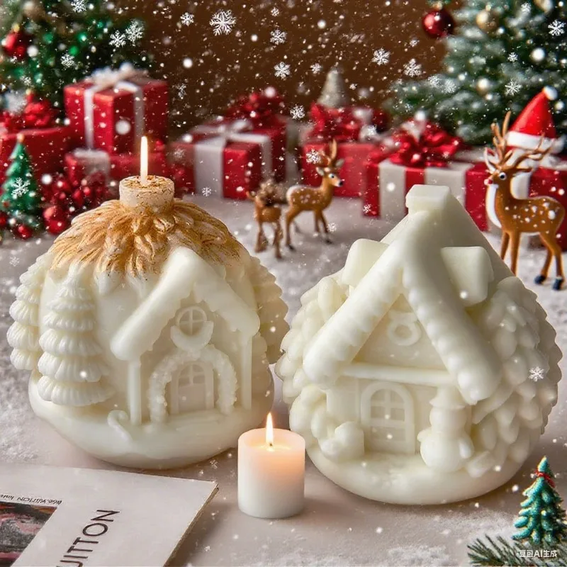 

Christmas House Aromatherapy Candle Silicone Mold DIY Christmas House Shape Plaster Ornament Mould for Festival Decoration