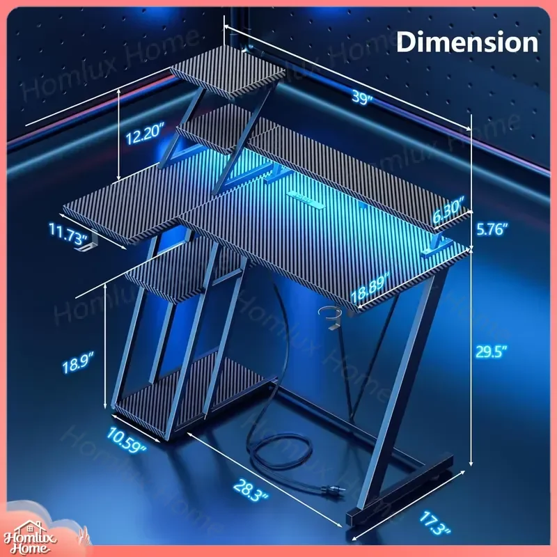 L Shaped Gaming Desk RGB LED Illuminated PC Gaming Table Adjustable Height Free Sample High Quality Esports Desk for