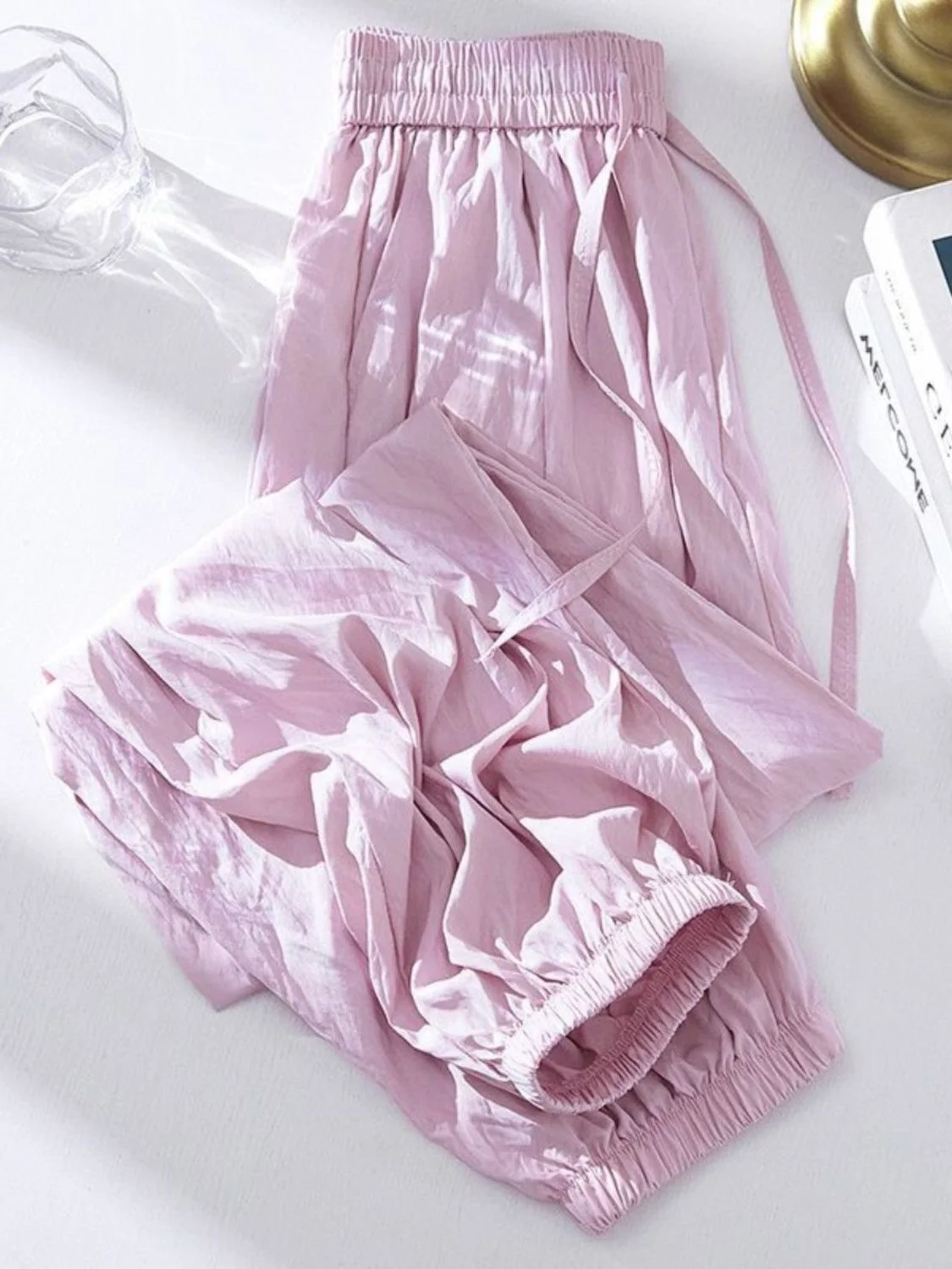 

Женские брюки-шаровары очень большого размера с высокой талией, свободные, из ледяного шелка, струящиеся, летние, модные, повседневные, длинные