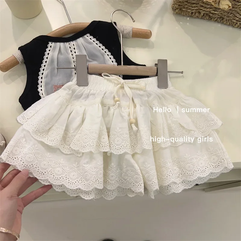 2024 Summer Girls Set Princess Lace Children\'s Sets Toddler Baby Girl Clothes Girls T-shirt Skirt 2Pcs Set Korea Style