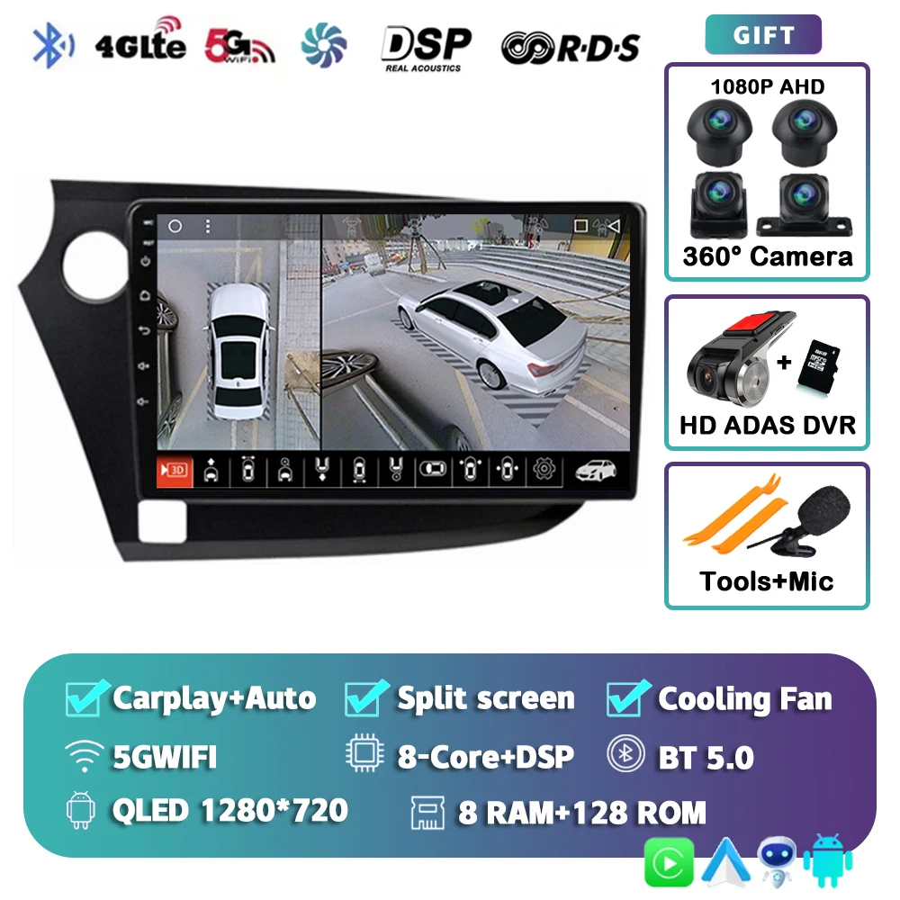 Android 15 Carplay Auto Radio Multimedia Speler Voor HONDA INSIGHT 2009-2014 Navigatie Autoradio GPS Stereo 2din Head unit