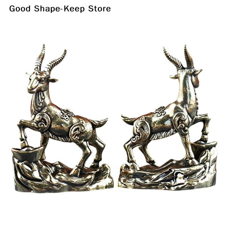 Vintage Brass Antelope Statue Retro Auspicious Design Exquisite Carved Details Table Decor for Hotel Lobby Display Souvenir Gift
