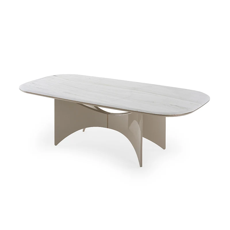 Italian light luxury marble dining table solid wood multi-layer curved plate stainless steel decorative design dining table and