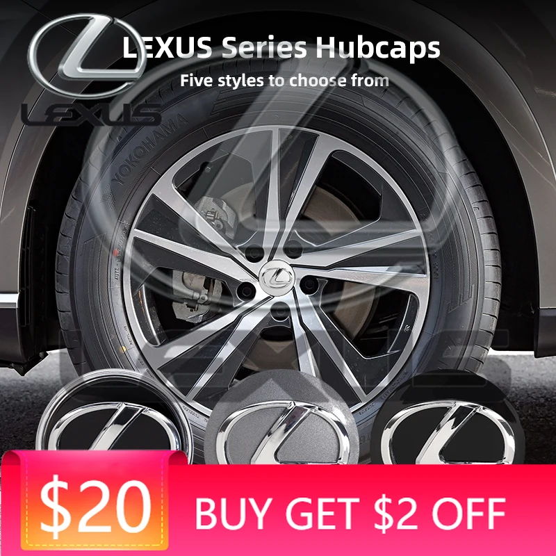 

Набор из 4 эмблем-накладок на центральные колпачки колесных дисков 62 мм для Lexus RX300, IS200, IS250, ES350, CT200h, UX250h, NX300