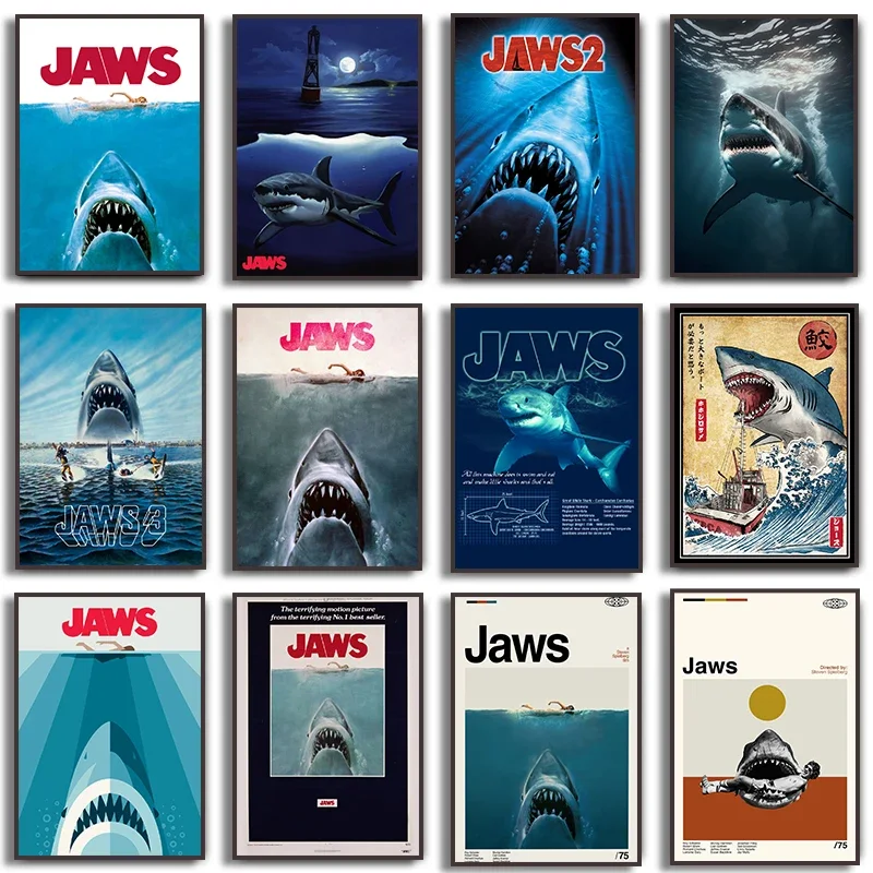 Jaws Classic Horror Movie Poster - Shark Themed Canvas Print for Modern Wall Art, Living Room & Bedroom Decor