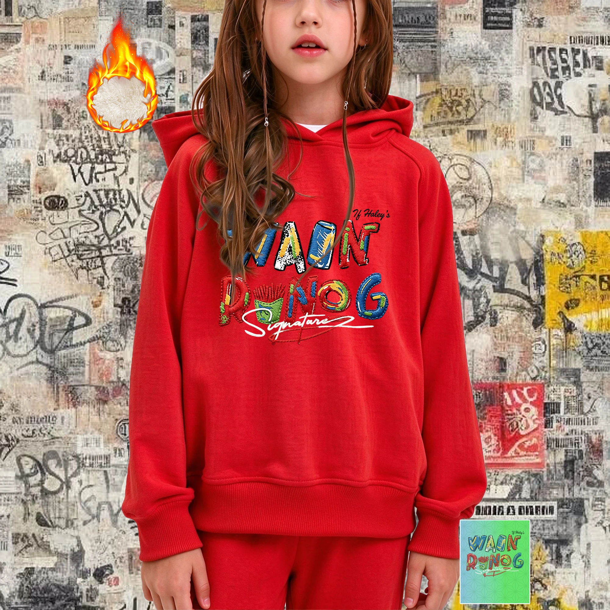 Girls Hoodie Retro Wan R Nog Letter Printed Iron-on Graphic Streetwear Kids Hooded Sweatshirt For 3-14Y Autumn Outwear