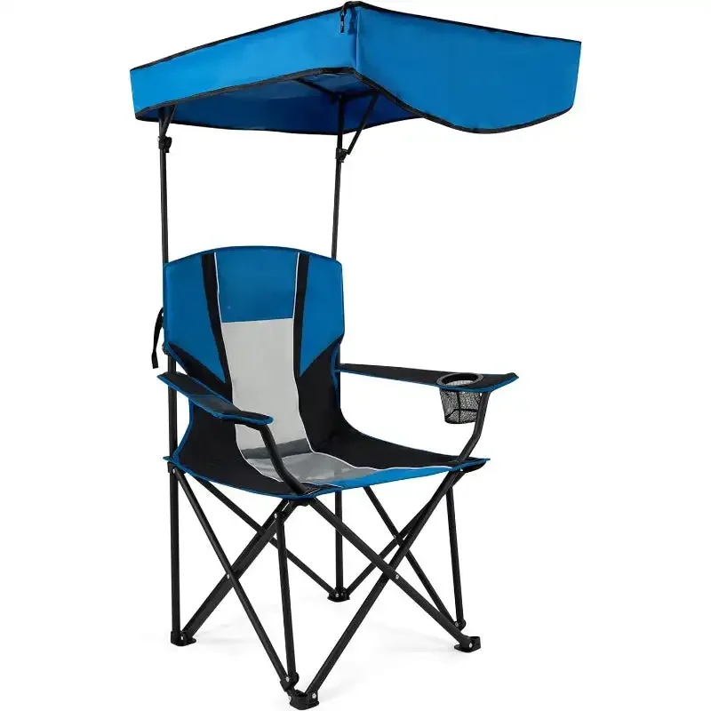 Oversized Camping Lounge Chair with Adjustable Shade Canopy for Outdoor Sports Heavy Duty Quad Fold Chair Arm Chair