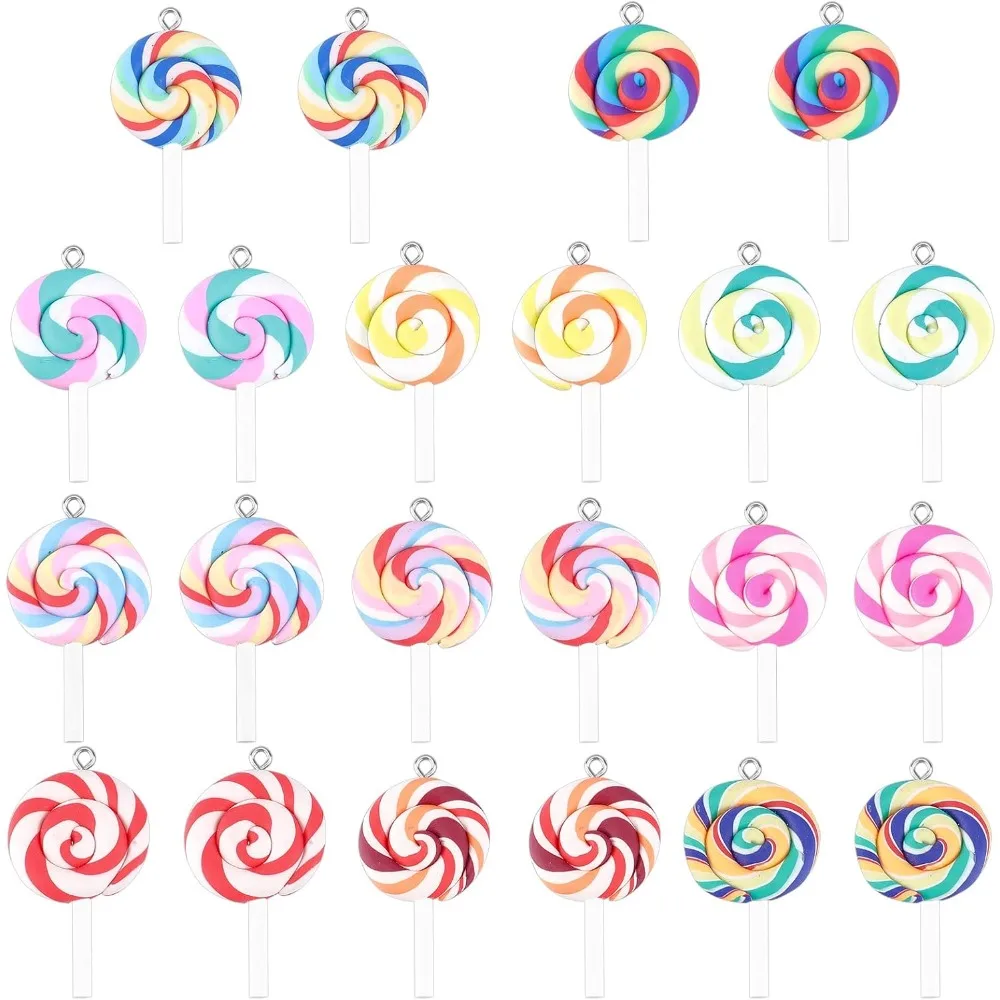 

50 шт. красочные подвески в форме леденца из полимерной глины, подвески RANDOM MIXED, ручная работа из полимерной глины, большой кулон, подвески-звенья