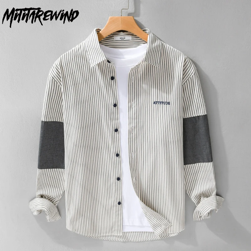 

New Men's Striped Shirts Spring Summer Daily Causal Loose Long Sleeve Shirt Patchwork Designer Shirts Youth Fashion Male Tops