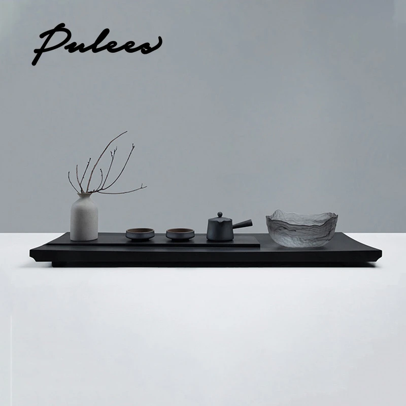 

Stone Black Tea Tray Serving Luxury Decorative Accessories Office Valet Drainage Tea Tray Living Room Bandejas Home Decorationgs