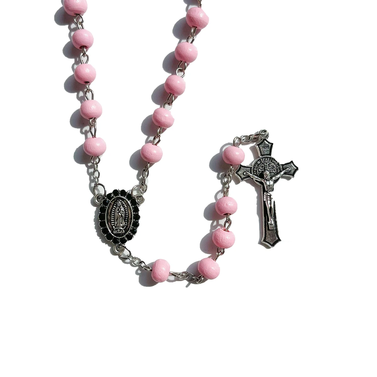 المباركة مريم العذراء الوردي بتلات الورد المعطرة مسبحة خشبية سانت كريستال حجر الراين موصل اليدوية الخرز الخشبي الكاثو