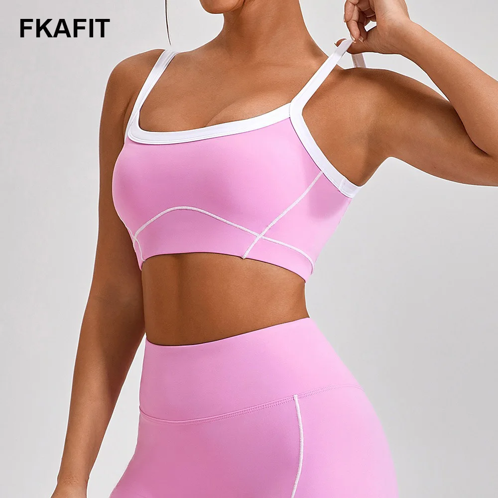 Colour Blocking Sports Top Woman Gym Yoga Padded Bra Women Clothing Female Underwear Women's Fitness Top