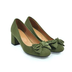 Girls' High Heel Shoes Suede Women Slip on High Heels Sweet Bowknot High Heel Ladies Pumps Girls Princess Wedding Party Shoes