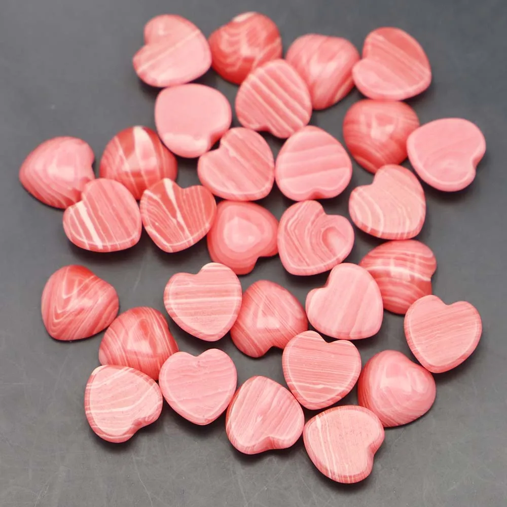 Top Quality Natural Stone Rhodonite Heart Shape Cab Cabochons Beads for Jewelry Making Clothing Accessories 10mm Wholesale 50pcs