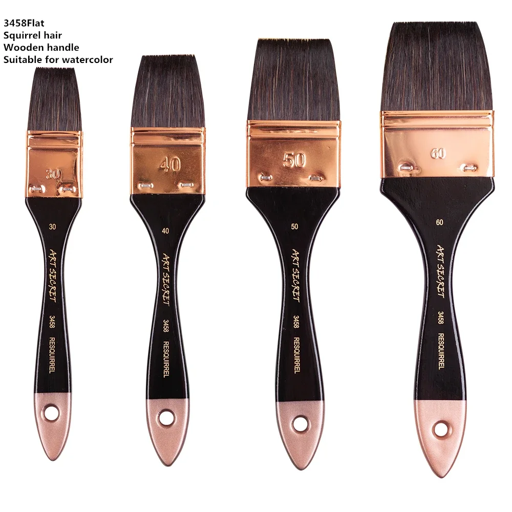 1PC ArtSecret High Grade Big Watercolor Art Paint-Brushes 3457 3458 Hair Squirrel Wooden Handle Metal Ferrule