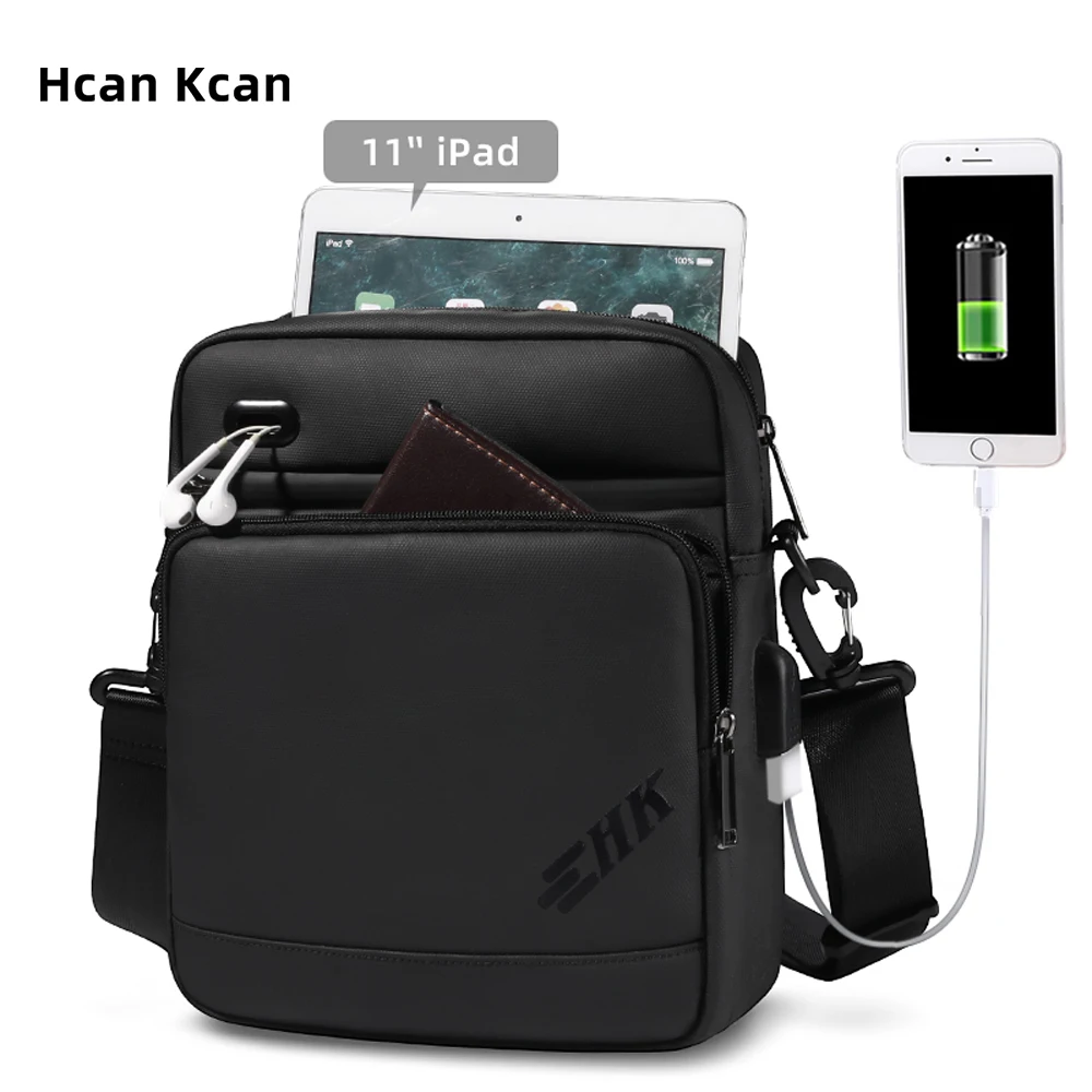 

HcanKcan Man Shoulder Bag Casual Waterproof Crossbody Bag Fit 11'' Ipad Oxford Black Messenger Side Sling Bag Handbag Chest Bag
