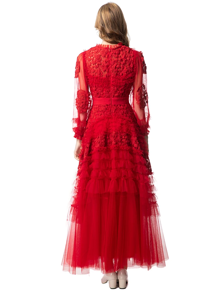 Dldenghan discoid flores malha maxi vestido para mulher o pescoço lanterna manga babados elegante vestido de baile vestidos primavera moda fema