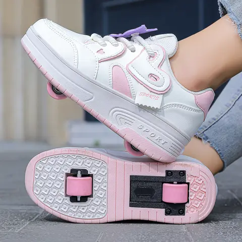 Sapatos de caminhada respiráveis com cadarço para meninas 2024 novos patins esportivos retráteis de duas rodas para estudantes do sexo feminino ao ar livre