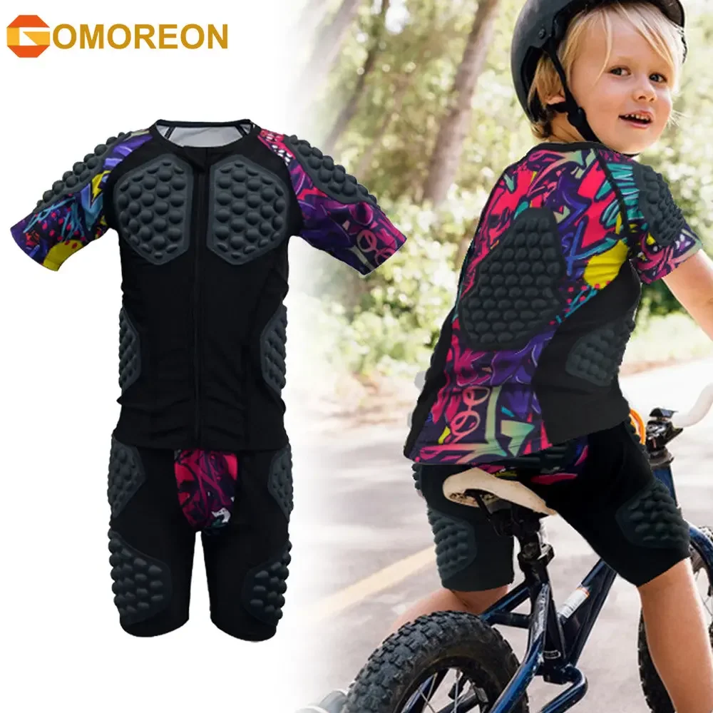 Kids Youth Padded Protective Compression Short/Long Sleeve Shirt Hip Pad Shorts for Football Basketball Snowboarding