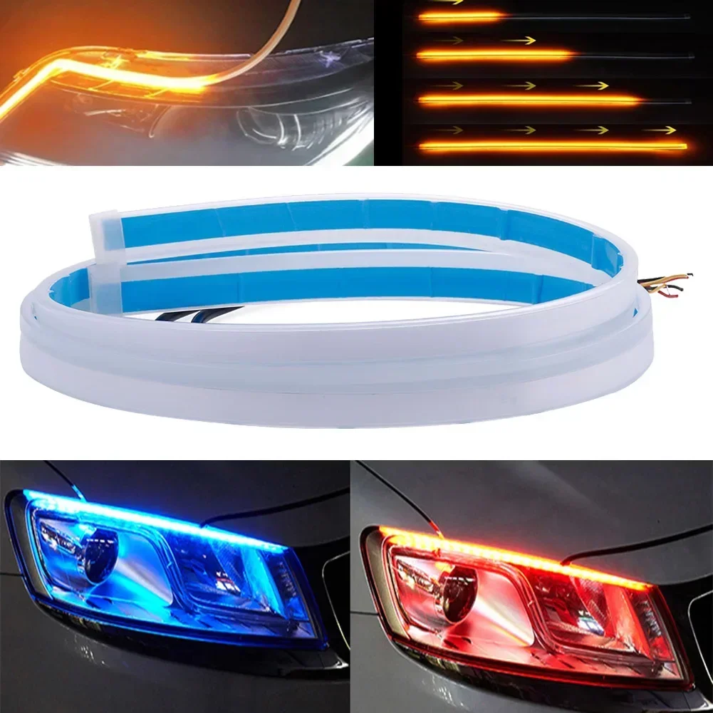 2pcs LED DRL Car Daytime Running Light Flexible Waterproof Strip Auto Headlights White Turn Signal Yellow Brake Flow Lights 12V