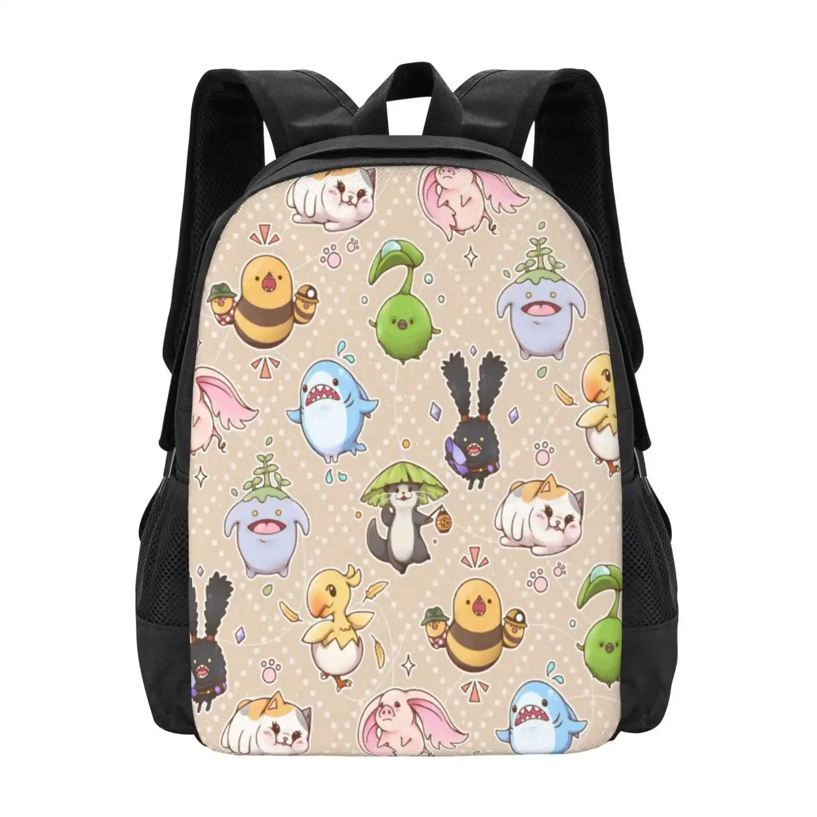 Friends Aplenty Backpack For Student School Laptop Travel Bag Ffxiv Ff14 Fat Cat Spriggan Odder Otter Final Fantasy Korpokkur