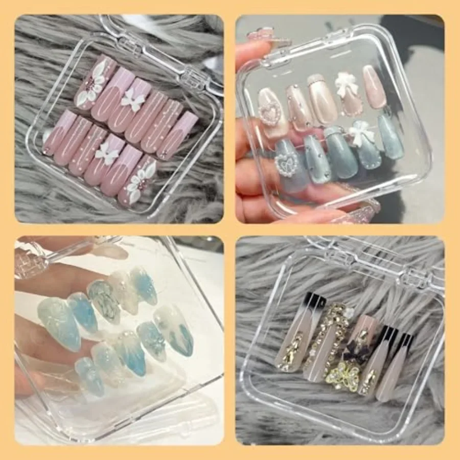 Caja de almacenamiento transparente para uñas, contenedor con cinta de doble cara para decoración de uñas, salón en casa, suministros de negocios transparentes, 12 Uds.