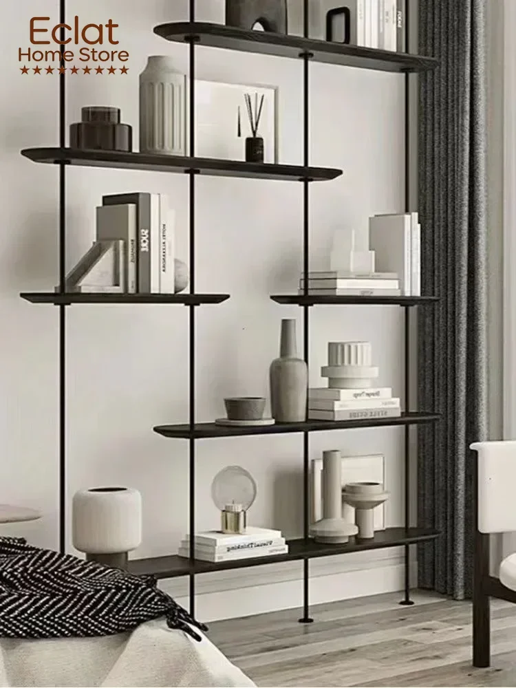 Iron Ladder Shelves Bookcase Floor Standing Black Metal Frame with Wooden Shelf ,The Height Can Be Adjusted By 2-3cm.