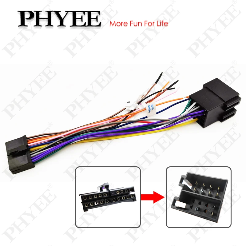 20 Pin to ISO Harness Adapter 20P Plug ISO Cable Connector Wiring Universal Accessory Wires for DIN Retractable Screen Car Radio