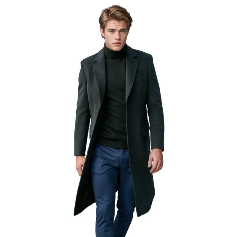 Upgraded European Size Men's Clothing British Men Long Style Long Sleeve Woolen Coat Autumn and Winter Woolen Coat Fashion