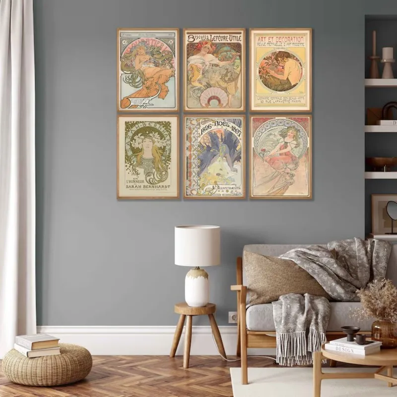 Alphonse Maria Mucha Art Nouveau Poster Vintage Old French Victorian Canvas Painting Gallery Wall Art Living Room Home Decor