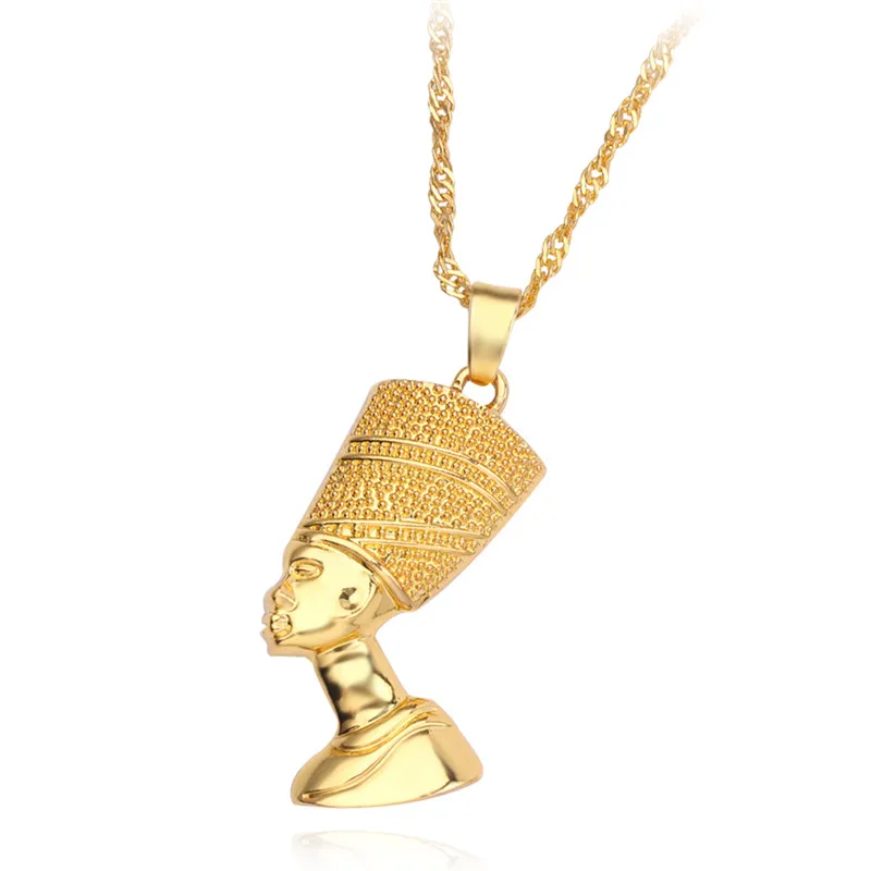 Egyptian Queen Nefertiti Pendant Necklaces for Women Men Jewelry Gold Silver Color Hip Hop Jewellery African Kolye