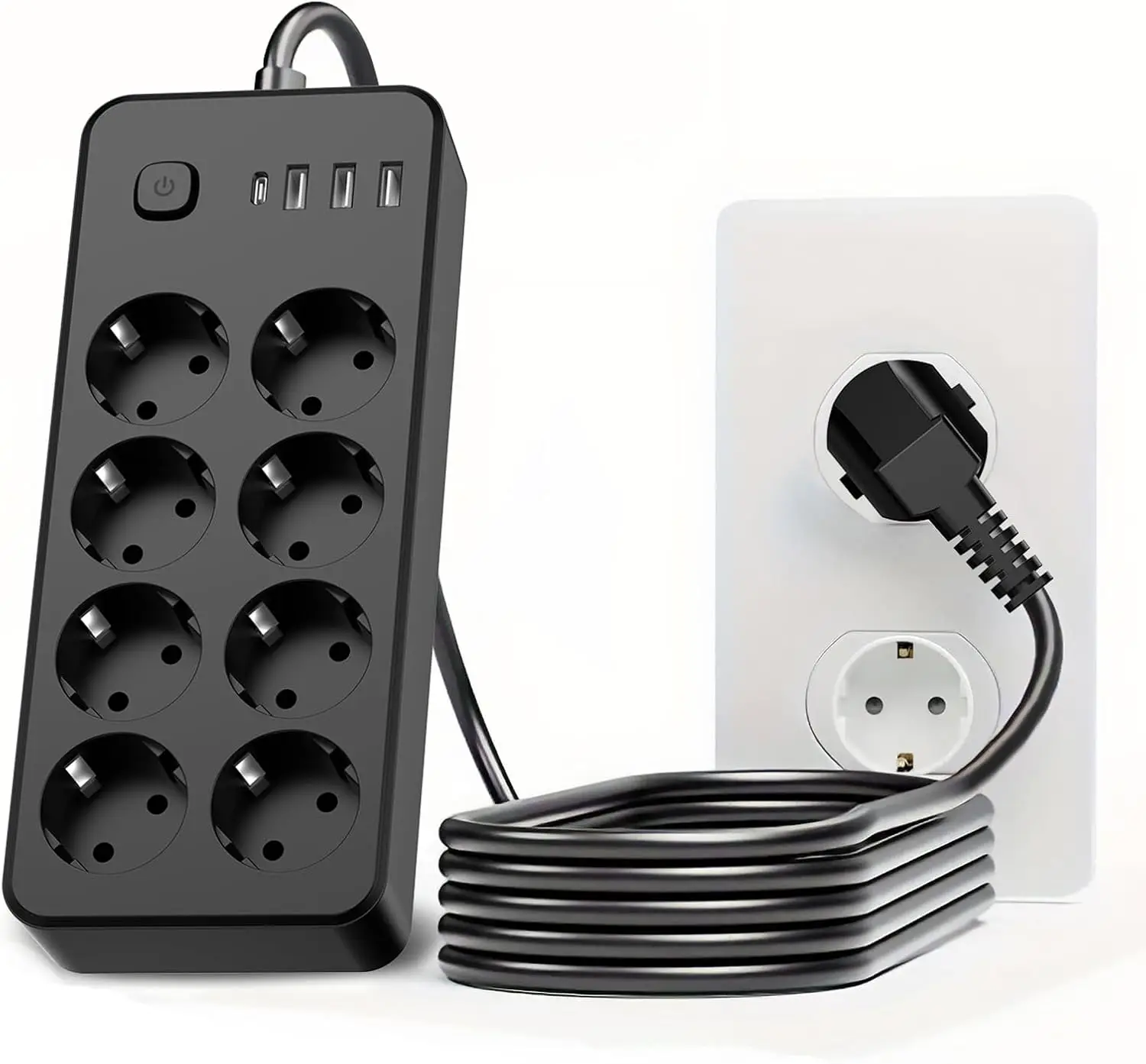 12 Sockets Power Strip with 2 USB C Ports, 4 USB A Port (5V2.4A) Surge Arrester and Surge Protector with Switch Cord 1.8 m
