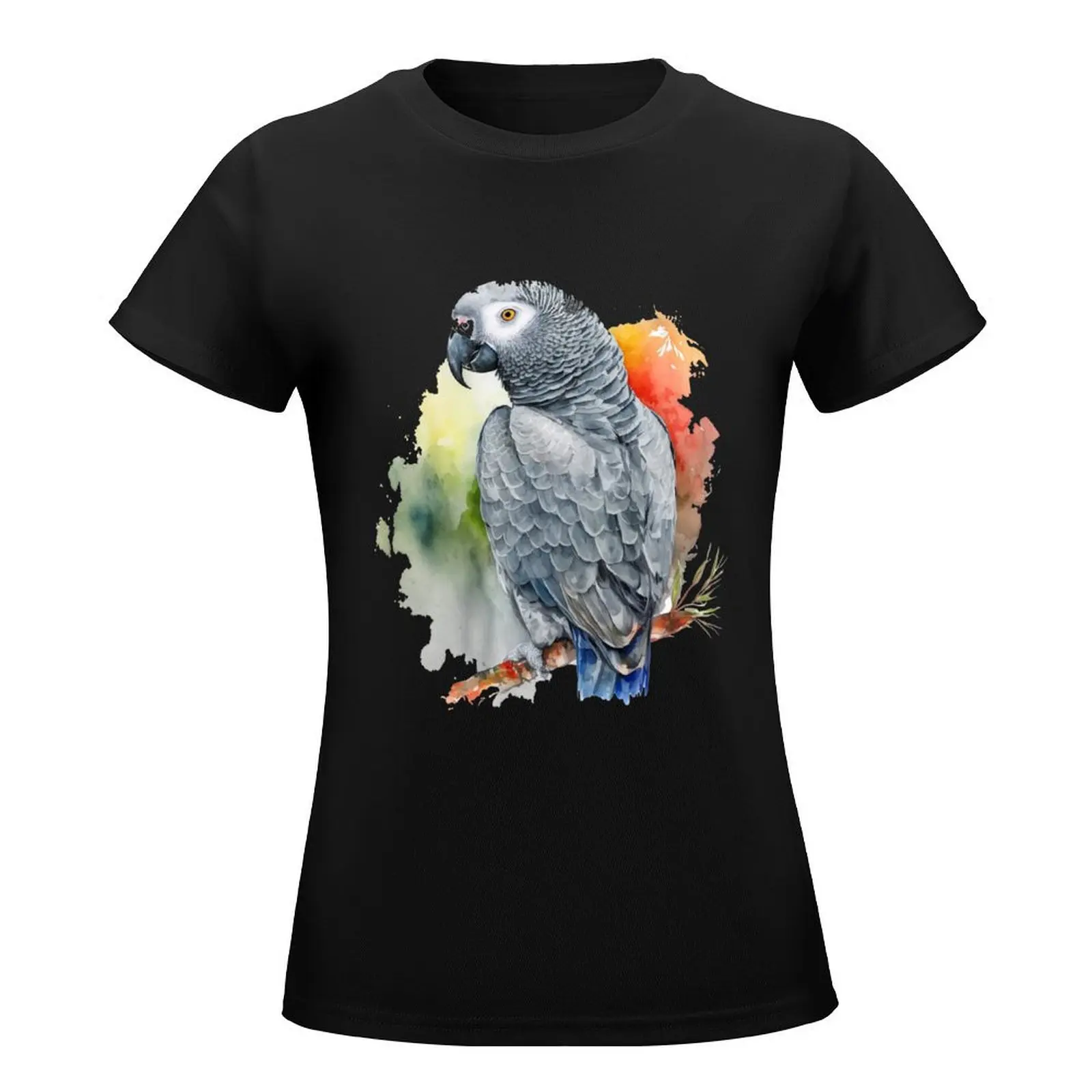 African grey parrot watercolor design T-Shirt aesthetic clothes Blouse Women t-shirts