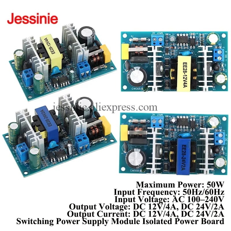 

12V4A 24V2A 50W Switching Power Supply Module Isolated Power Supply Board AC-DC Bare Board AC 110/220 to 12V