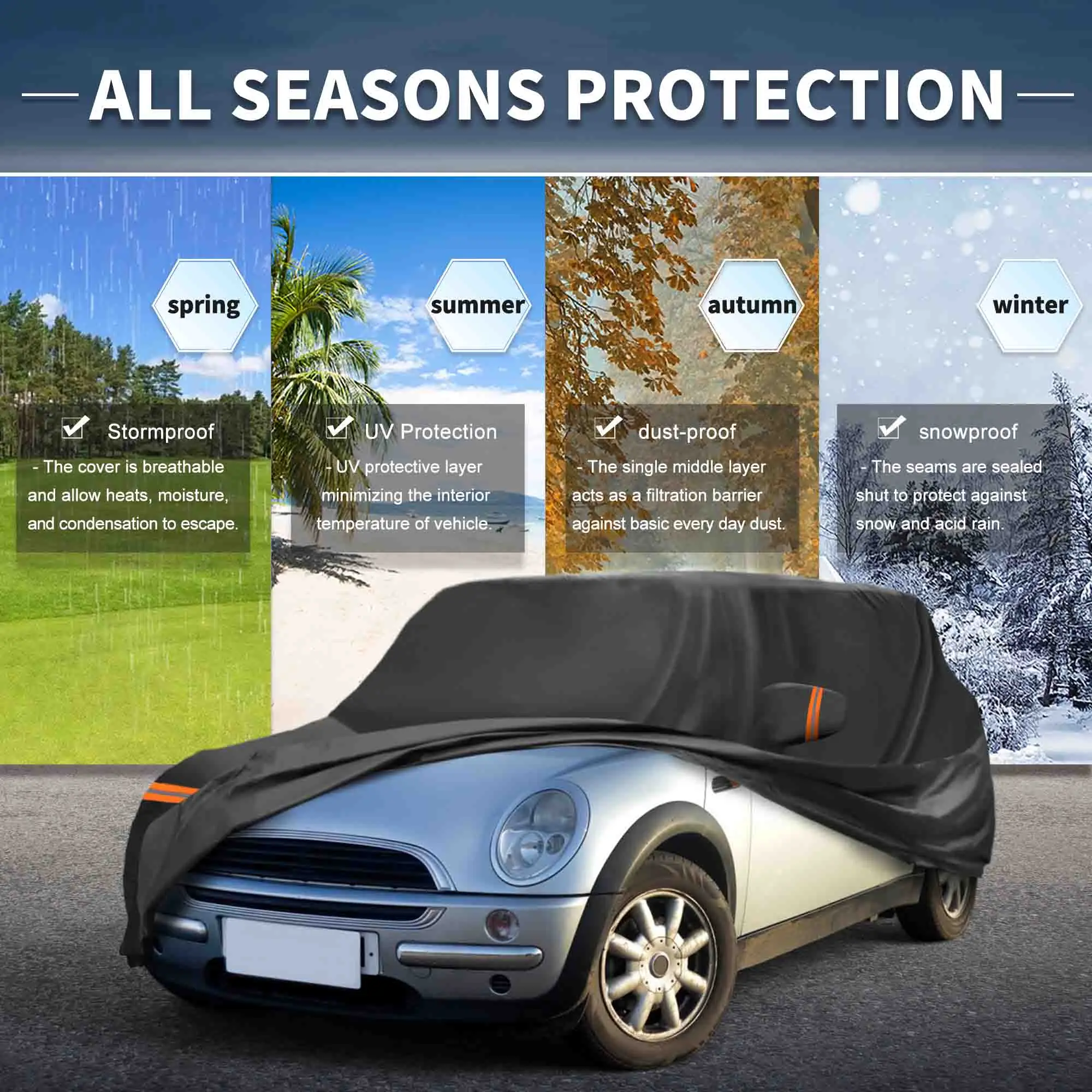 

X Autohaux Car Cover for Mini Hatch 2001-2006 PEVA Spunlace Cotton Outdoor Full Car Cover Waterproof with Passenger Door Zipper