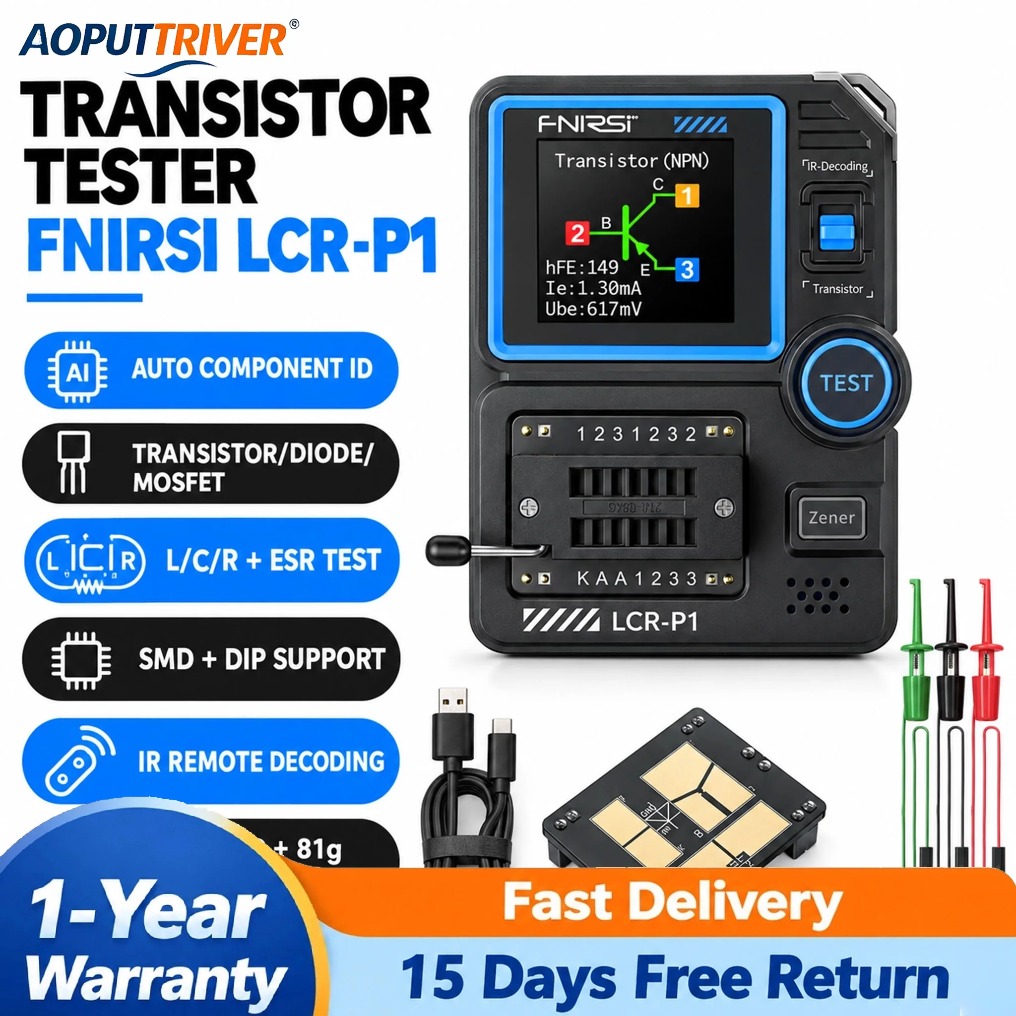 LCR-P1 Multifunctional Component Tester Automatic Transistor Zener Diode Detector Digital LCR Meter for Electronic Repair