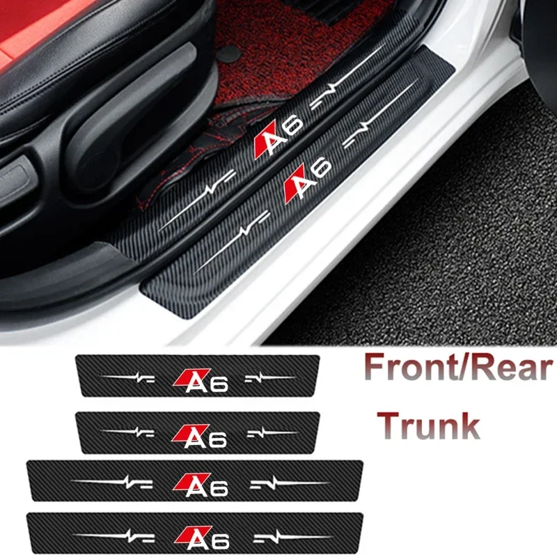 Carbon Fiber Protection Stickers Car Door Threshold Protect Tape for Audi A6 Sill Scuff Scratch Bumper Decals Auto Accessories