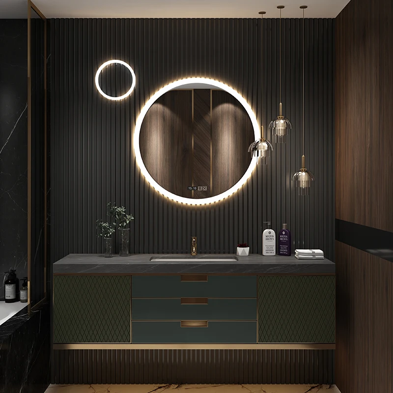 Customized light luxury rock board bathroom cabinet combination, modern and simple bathroom wash basin,