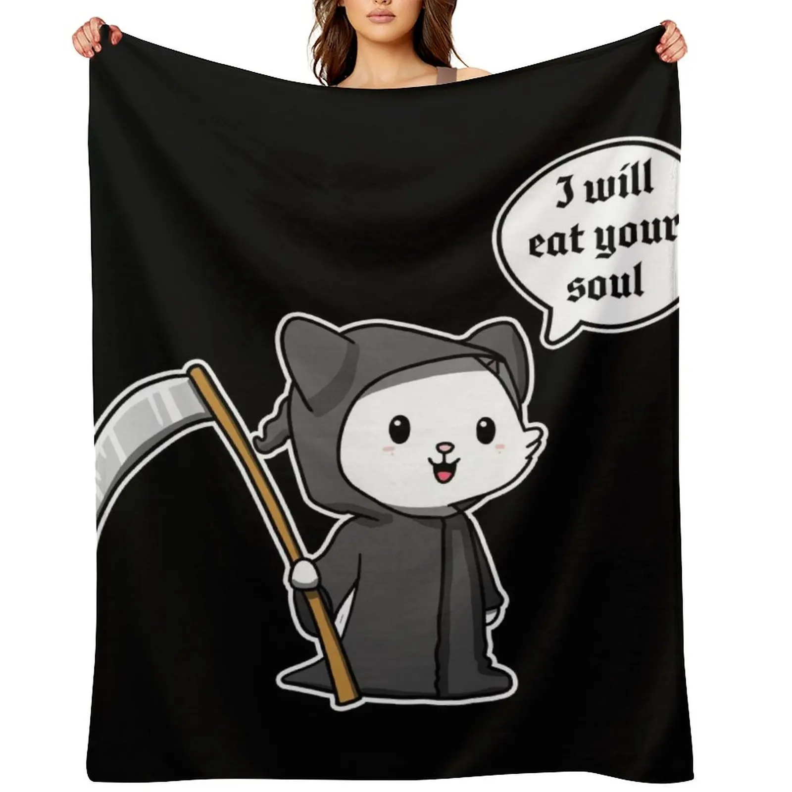 

Reaper Cat Throw Blanket Camping funny gift sofa bed Retros Blankets