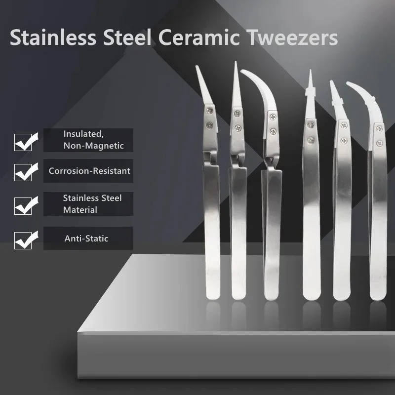High Temperature Resistant ESD Safe Ceramic Tweezers Non-Magnetic Tips for Precision Handling of Semiconductor Components