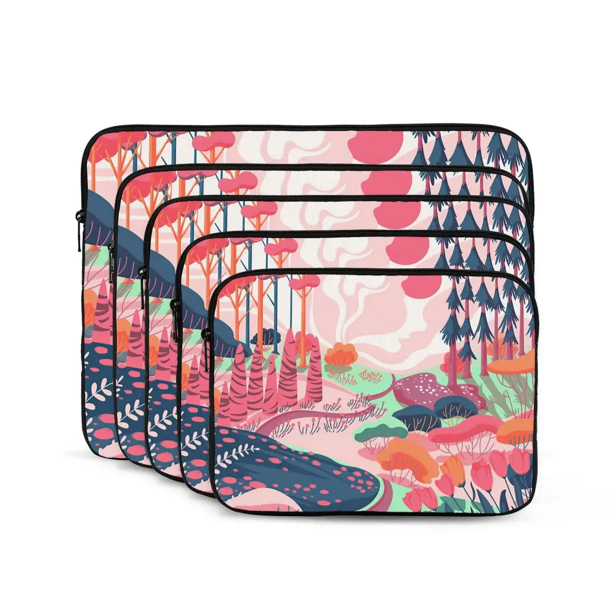 Juste pour ordinateur portable avec paysage de printemps, arbres de colline, plantes, buissons, atoway et tulipes, fleurs, housse pour ordinateur portable, sac à manches