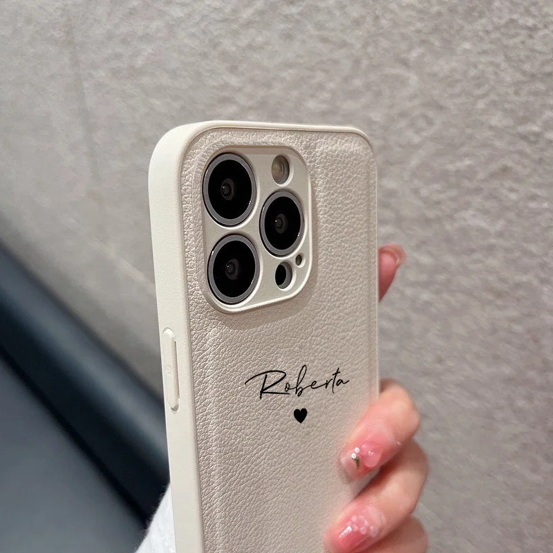 Customized Name Heart Leather PU Case For iPhone 13 12 11 Pro Max X XS XR 7 8 Plus Personalised Luxury Cover for iPhone 13