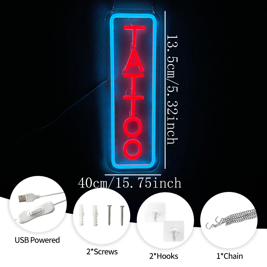 Tattoo Neon Sign,Tattoo LED Light Sign for Tattoo Shop Wall Decor,Bedroom,Man Cave,Tattoo Salon,Studio Business Sign,USB Powered