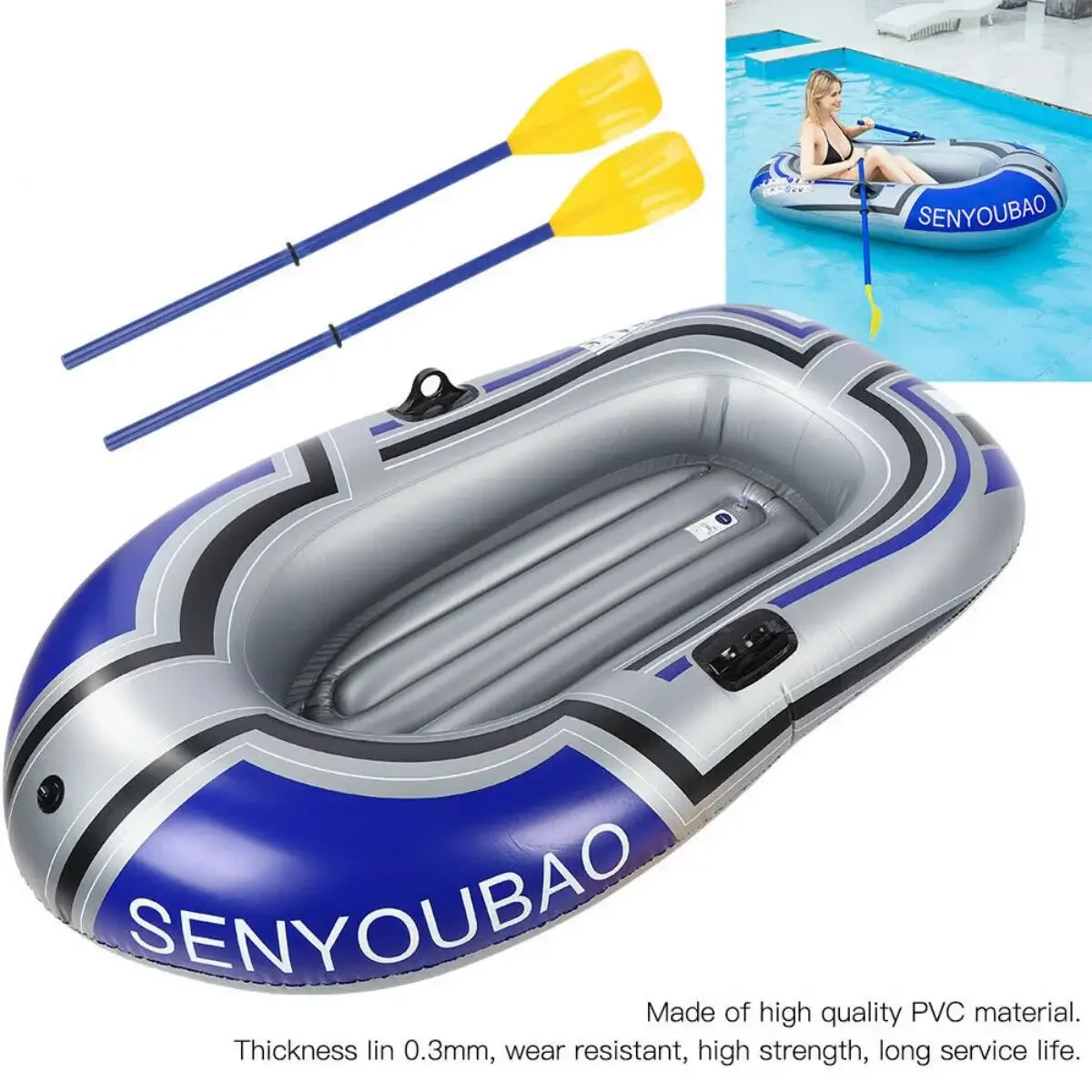 휴대용 1/2 팽창식 카약 낚시 보트, 팽창식 시트 쿠션, 방수 카누 조정 에어 보트, 더블 밸브 드리프트