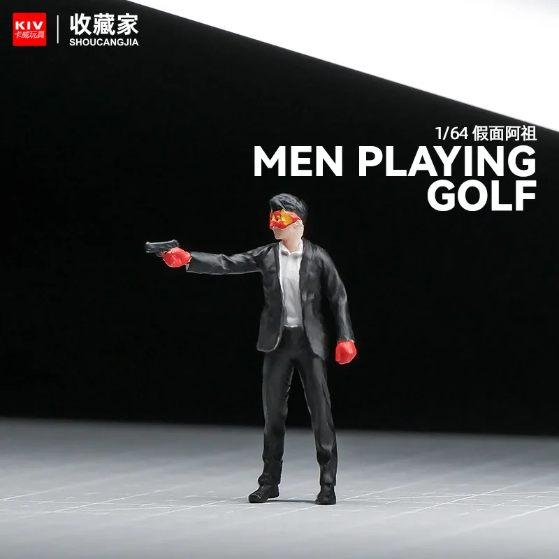 Painted Miniatures Figurine 1/64 Male hold a gun Figures Mini Doll Model Creative Scene Props Landscaping Display Decoration