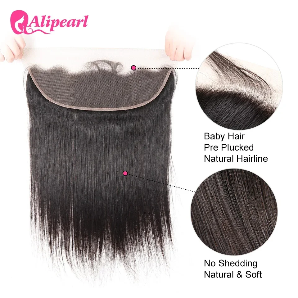AliPearl Hair Brazilian Straight 13x4 Lace Frontal Human Hair Pre-plucked With Baby Hair For Women