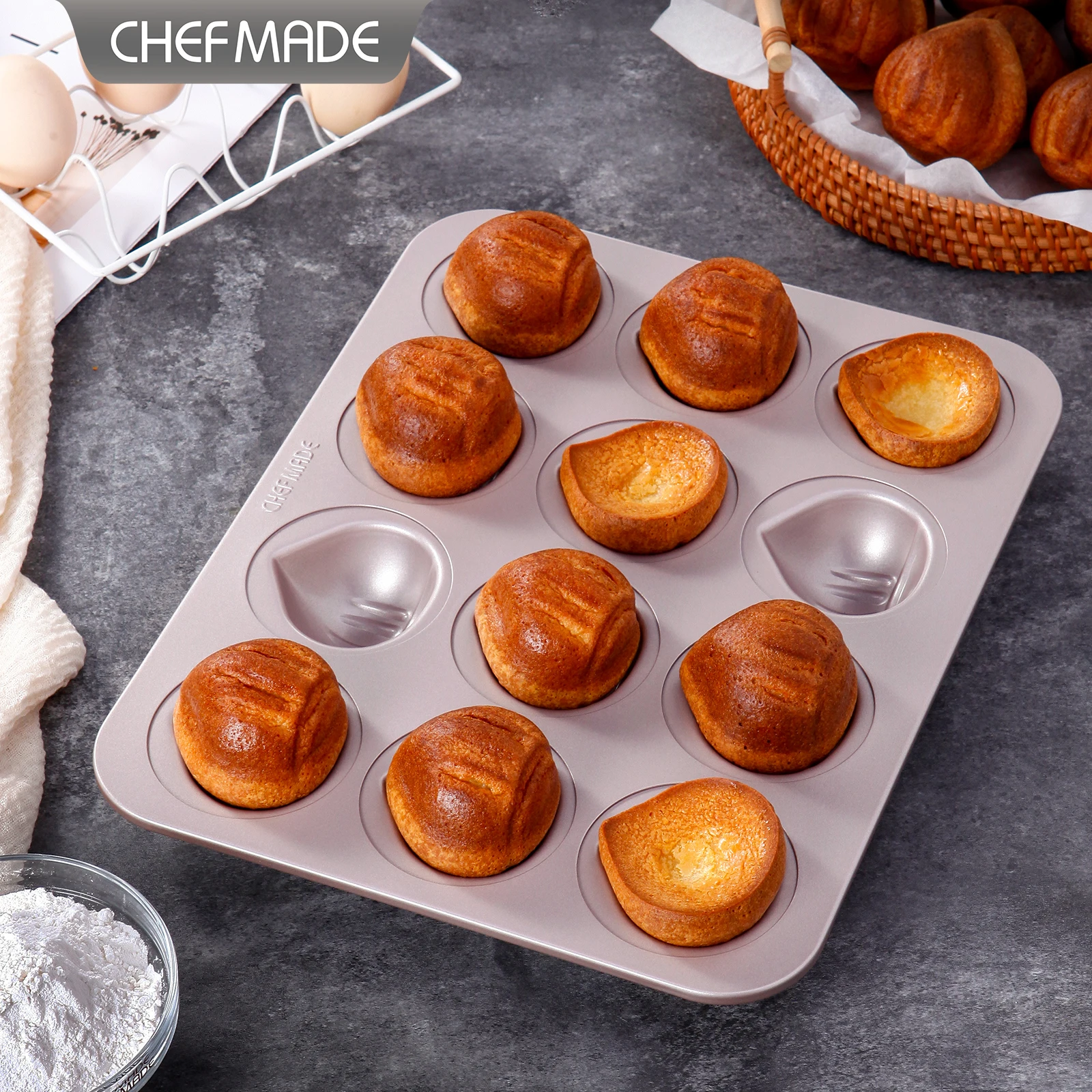 12 Cup Non-stick Shanghai Butter Rice Cake Mold Chestnut Cake Mold CHEFMADE Multi-purpose Baking Tray Mini Muffin Home Baking