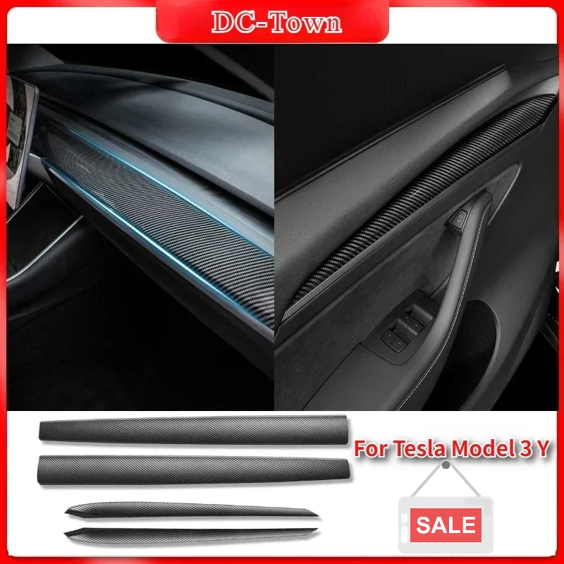 

Dashboard Trim Strip for Tesla Model 3 Y Center Console Panel Sticker Cover Carbon Fiber ABS Modely Car Accessories 2017-2023