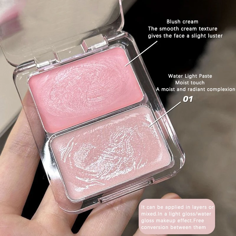 Two-color jelly glow blush, milk peach pink apricot red gem rouge Korean makeup, cream texture, low saturation brightening